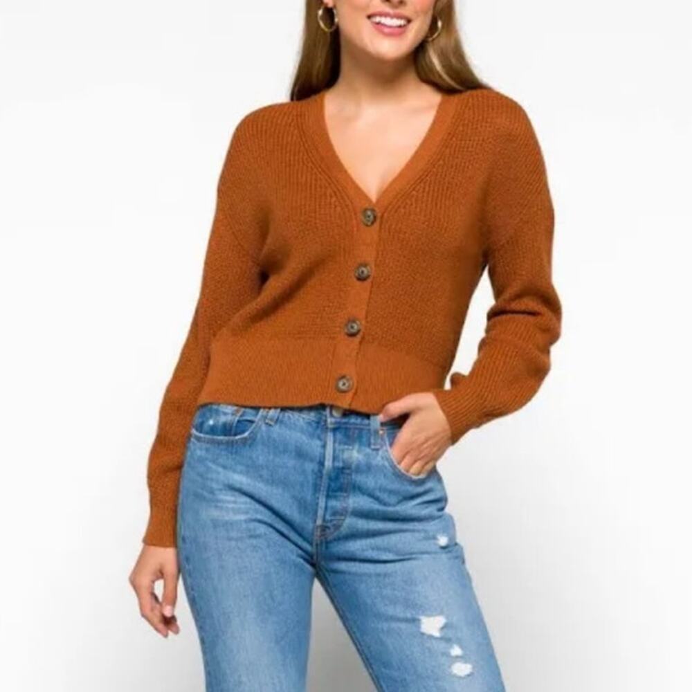 Velvet by Graham & Spencer Riley Cardigan Sweater XS Orange V Neck Wool Blend